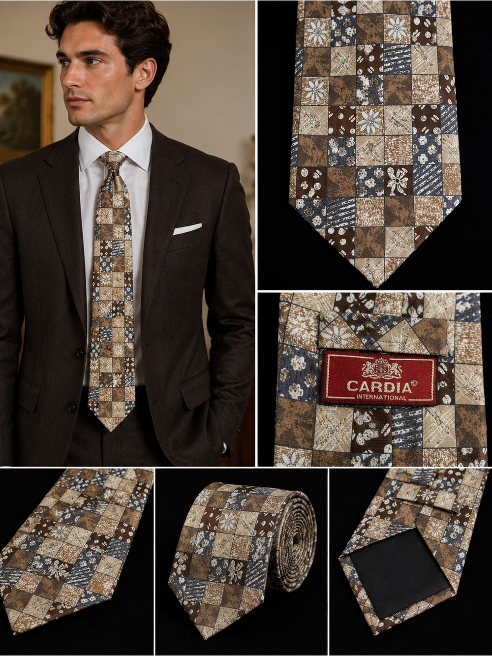 Classic Brown and Cream Checkered Tie